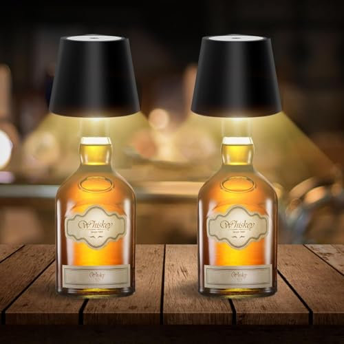 Lampade per Bottiglia LED da Tavolo - 2 Luci Senza Fili Ricaricabile con Batteria 5600mAh Tappo Touch Dimmerabile IP54 Impermeabile Portatile per Ristoranti, Bar, Interni Esterni (Nero)