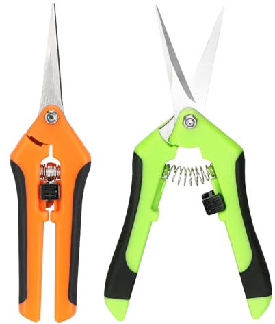 2 Stück Gartenschere Set Gebogene Titanbeschichtete Klingen, Feststellgriff, Ergonomischer Griff, für Bonsai, Blumen, Pflanzen, Ernte, Obst, Gemüse, Rosenschere