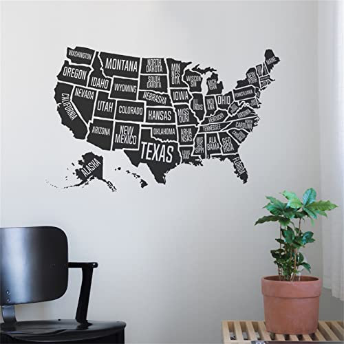 USA Karte Staat Aufkleber Wand Kunst Aufkleber Home Office Dekoration für Schlafzimmer Wohnzimmer Fenster (Schwarz)