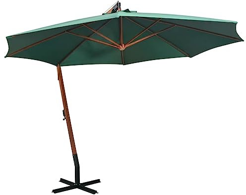 AJJHUUKI Sombrilla colgante de jardín de 350 cm, poste de madera, color verde