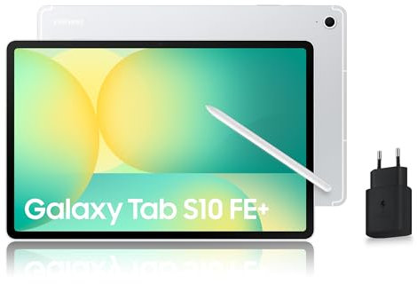 Samsung Galaxy Tab S10 FE+, Tablette Android WiFi 13.1 128 Go, S Pen Inclus, Certification IP68, Argent, Chargeur Secteur Rapide 25W Inclus, Version FR