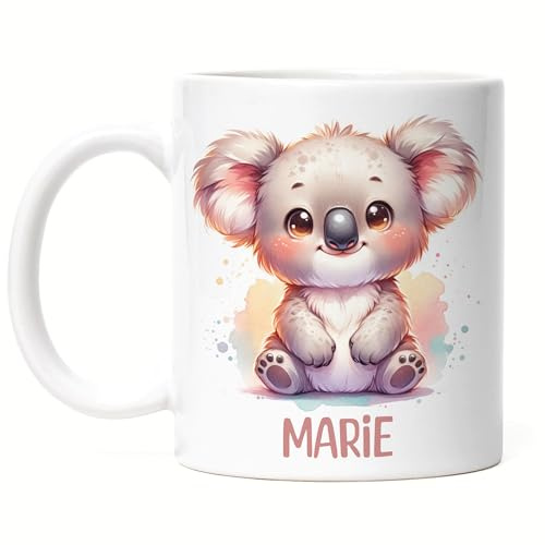 Kiddle-Design Kindertasse mit Namen Personalisiert, Personalisierte Tasse Kinder mit Waschbär, Namenstasse Waschbärtasse, Kinderbecher als Geschenk zur Taufe, Geburt Weihnachten - Emaille Tasse