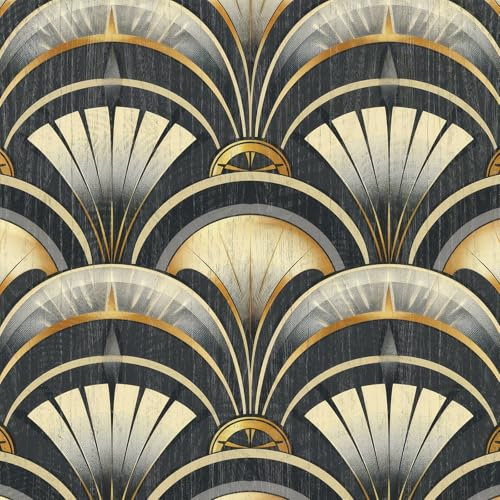 ANLIKY-Pro Self-Adhesive Wallpaper with Elegant Golden Linear Motif, Removable, Luxurious Art Deco Motif, 44X300CM, for Furniture and Wall murals.