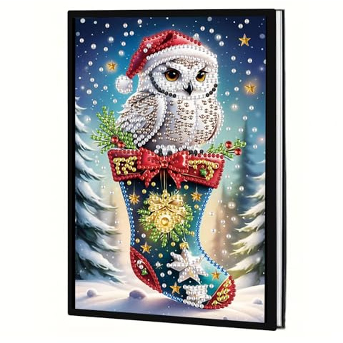 DCIDBEI Weihnachten Diamond Painting Notizbuch A5 Blank Notizbücher Tagebuch Journal Buch Diamond Painting Skizzenbuch A5 Diamant Painting Notizbuch Schreibblock Malen nach Zahlen Eule Notebook