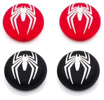 Kool Millennials Red and Black Spider Thumb Grip Stick Caps Cover per PS4, PS5, XBOX Controller