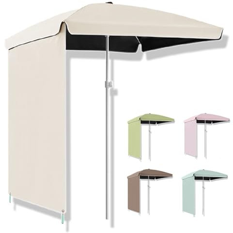 Parasol de plage portable de 160 cm carré avec protection UV, pare-soleil avec rideau pour camping, marché, pique-nique – Couleur beige
