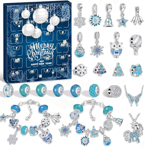Schmuck Adventskalender 2025 Damen, Dwafill 24 Füllung Adventskalender Schmuck, 2025 Mädchen, Weihnachten Geschenke Mädchen (Blau)