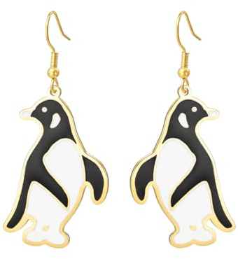 Dreamtimes Pinguin-Ohrringe für Damen Edelstahl Schwarz Weiß Emaille-Tropfen Tier-Ohrhänger Niedlicher Cartoon-Vogel Schmuck Geschenk für Sie