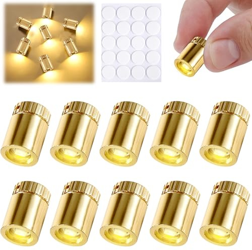 Joycabin 10 Mini Lumières LED Or pour Maisons Poupées | 10 mini lampes LED or chaud, pile incluse,autocollant double face. Idéal pour poupée,vitrine,maquette,briques,décor miniature