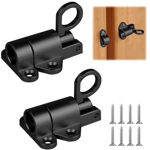 AOOSU Molla Automatica Gradi Chiavistell, 2pz Chiusura a Bullone with Screws, Serratura Scorrevole, per Porte Scorrevoli, Bagni, Legno Giardino, Finestre, Fienili, Cucine (Nero)