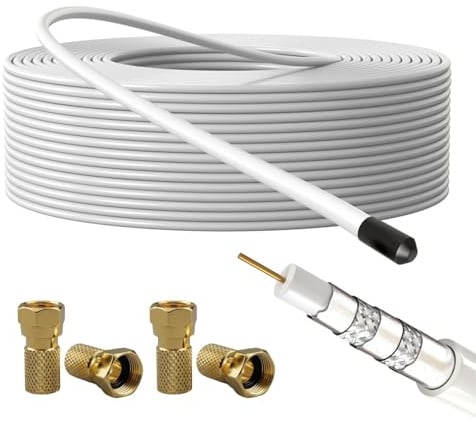 Lumonic Cavo antenna RG6 135dB 25m + 4x spina F | Schermatura a 5 strati: niente più interferenze con le immagini | Cavo SAT, cavo coassiale Internet, cavo TV