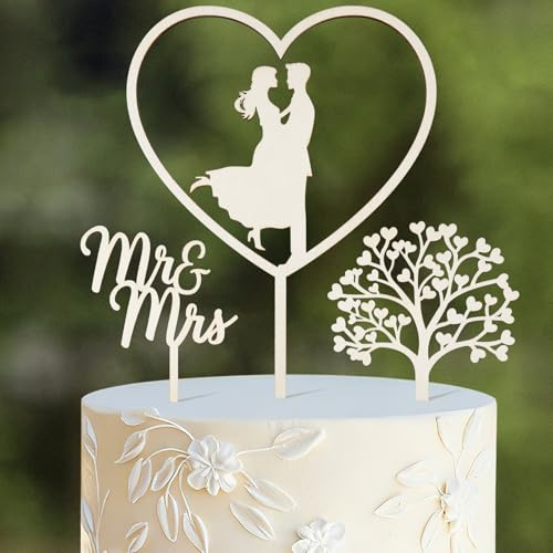 I LOVE MOM 3PCS Married Cake Topper Hochzeit aus Holz,Tortendeko Hochzeit,Just Married Deko Hochzeitstorte,Tortenstecker Hochzeitsfeier,Hochzeitstorte Topper,Kuchen Topper für Verlobung Antrag Deko