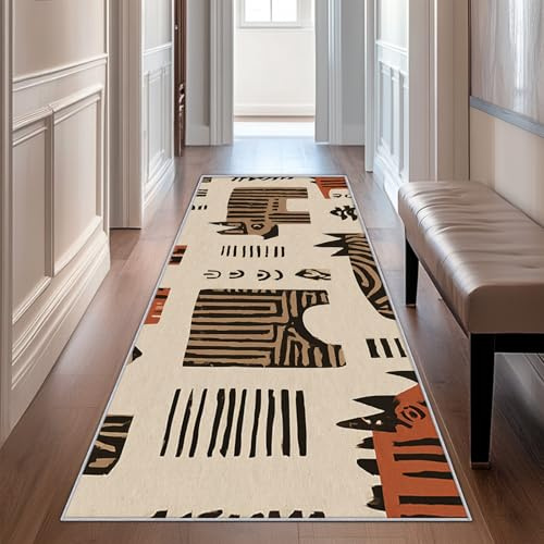 Generisch Läufer Flur Afrikanischer Stamm, Waschbarer Teppich Läufer Ethno Abstrakt 60x120, Küchenteppich, Eingangsbereich, Bettvorleger, Schlafzimmer Deko, rutschfest, Kurzflor i1804