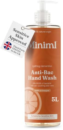 Miniml Anti-Bac Natural Hand Wash 400ml – Clementine | Kills 99.9% of Bacteria – 99.6% Natural – Vegan & Cruelty-Free – Liquid Soap – Sensitive Skin