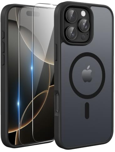 TQIAHF Cover Custodia Magnetica per iPhone 16 PRO Max, Nero | 2 Pellicola Vetro Temperato Protezione Schermo Compatibile con Magsafe Militare Antiurto Sottile Opaca Telefono Case