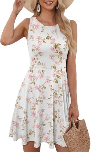 YUTILA Robe d'été pour femme, sans manches, col rond, ligne A, robe de plage légère et aérée, robe de loisirs florale