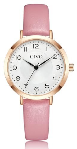 CIVO Leicht Lesbar Armbanduhr Damen: Klares Zifferblatt mit Ziffern Zeiger | Elegant Analog Quarz Damenuhr Lederarmband für den Täglichen Gebrauch Casual - Geschenk für Sie Weihnachten Jahrestage