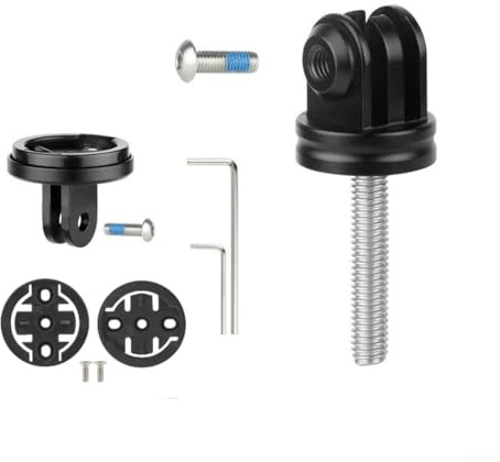 Bike Action Camera Holder Stem Top Cap Mount Aluminium Alloy Headset Screw M6 P1 L32mm for & Compatible Cycling Computer Bracket Black(A Kit)