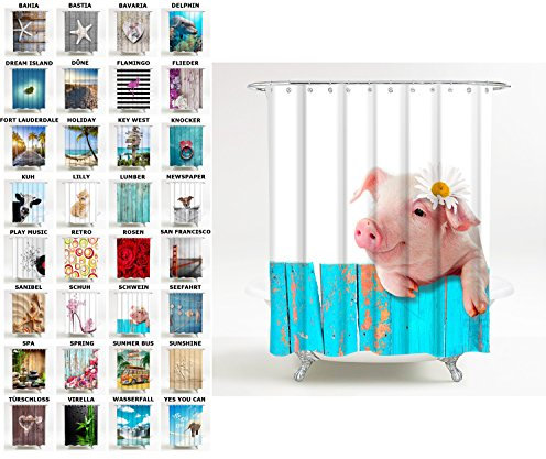 Sanilo Duschvorhang, viele schöne Duschvorhänge zur Auswahl, hochwertige Qualität, inkl. 12 Ringe, wasserdicht, Anti-Schimmel-Effekt (Schwein)