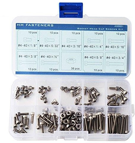 Alamor #4-40 UNC Edelstahl Hex Sockel Kappe Schrauben Nuts Sortiment Kit 126Pcs