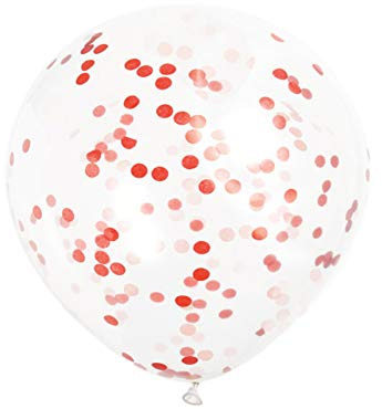 Ruby Red Confetti Clear Latex Balloons (30cm) Pack of 6 - Transparent Premium Latex, Perfect for Parties & Celebrations
