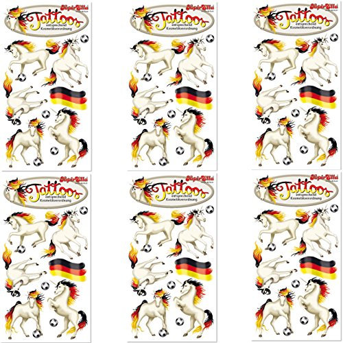 6-teiliges Tattoo-Set * DEUTSCHLAND EINHÖRNER * zur EM 2024 | Mädchen Kinder Kindertattoo Mitgebsel Fußball