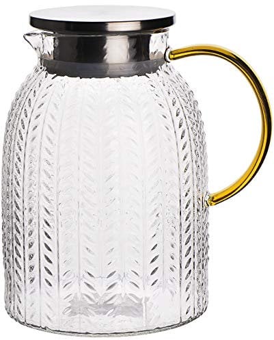 Warm Crystal, The Glass Water Pitcher with Lid and Handle, Glass Tea Pitcher, Carafe, Teapot and Jug for Coffee, Juice, Ice Water and Flower Tea Suitable for Your Fridge and Coffeemaker (60 oz)