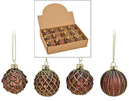 MC-Trend 12er Set edle Luxus Glas Weihnachtskugeln Ø 6cm Weihnachtsbaum Kugeln Christbaumkugeln Weihnachts Deko (BRAUN Gold)