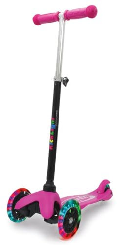 JAMARA 460497 KickLight Scooter pink-Lenker höhenverstellbar, bewegliche Lenkstange zur Richtungsänderung, kugelgelagerte leuchtende, 3 Räder für stabiles Fahren und Hinterradbremse