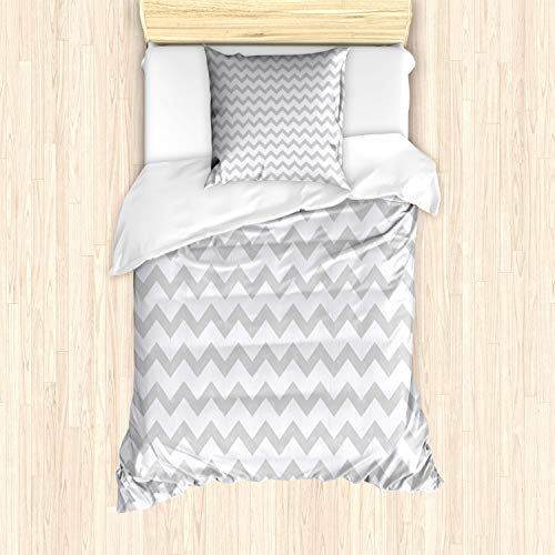 ABAKUHAUS Grau und Weiß Bettbezug Set für Einzelbetten, geometrische Zigzag, Milbensicher Allergiker geeignet mit Kissenbezug, Pale Grau Weiß