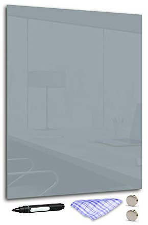 DekoGlas Magnettafel 'Grau' aus Glas 50x70cm, Memoboard inkl. Stift, Tuch & Magnet, Metall-Pinnwand für Küche & Büro