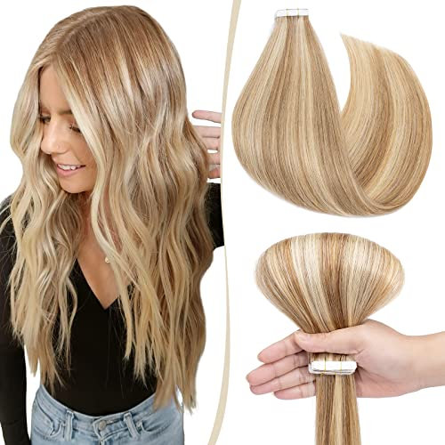 SEGO Tape Extensions Echthaar Haarverlängerung Klebeband Haarteile Glatt 100% Remy Haar 10pcs Weissbraun/Hellblond #12p613 12(30cm)-25g