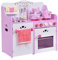 DREAMADE Cuisine Enfant en Bois,Jeu d’Imitation Educative avec Poêle,Pot,Placard,Micro-Ondes,Ustensiles 60 x 29,5 x 62CM Rose+Blanc