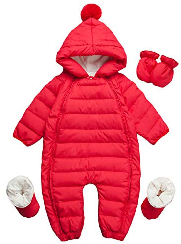 famuka Prima infanzia Tute da neve Bambino Bambina Piumino Invernale trapuntato con cappuccio con guanti (100, Rosso)