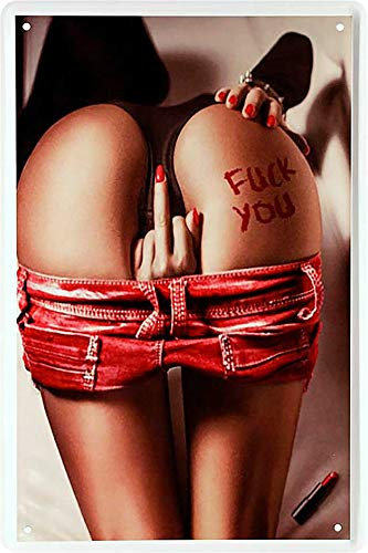Blechschilder Pin Up Pinup „Fuck You“ Hot Sexy Girl Lady Retro Reklame Werbeschild Deko Dekoration Metallschild Vintage Schild Geschenk zum Geburtstag oder Weihnachten 20x30 cm