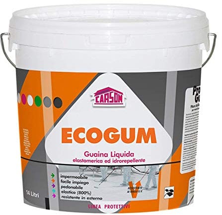 Colorificio Carson Ecogum Guaina Liquida Impermeabilizzante Pedonabile Calpestabile Protettiva Idrorepellente Resistente Ai Raggi UV Per Manti Bituminosi Tetti Terrazze (14 LT, Rosso)