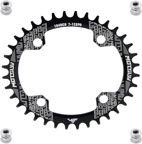 YBEKI Plato Pro-Grade 104BCD | 32T-52T | 7075-T6 Aluminio | Diseño Monoplato Estrecho-Ancho | Compatible con Shimano/SRAM 8-11 Velocidades | MTB/Road | Negro/Rojo 