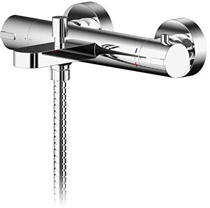 nuie BIN005 Binsey | Modern Bathroom Wall Mount Round Thermostatic Bath Shower Mixer Tap with Bottom Outlet (Excludes Shower Kit), 50mm x 264mm, Chrome