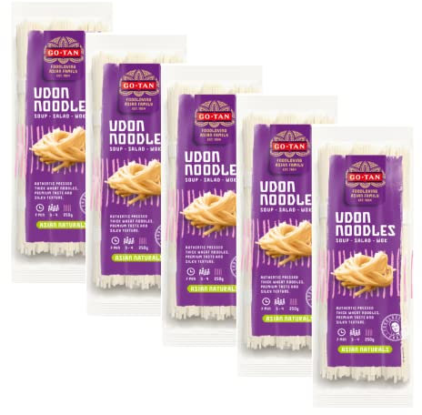 Go-Tan | Fideos Udon Pasta Japonesa | Fideos Japoneses | Harina De Trigo Blanda - 5 x 250 Gramos
