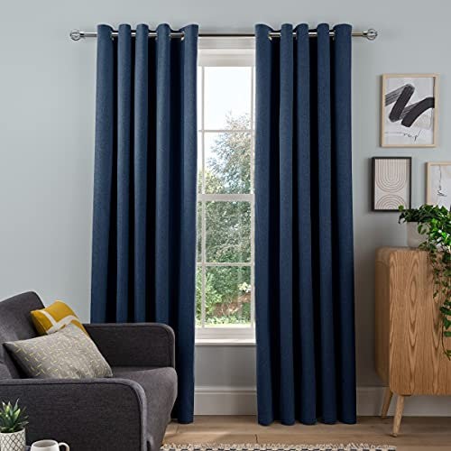 Sleepdown Woven Tonal Fleck Eyelet Blackout Curtains Thermal Insulated for Bedroom and Living Room 90 x 72 Inch Navy 2 Panels