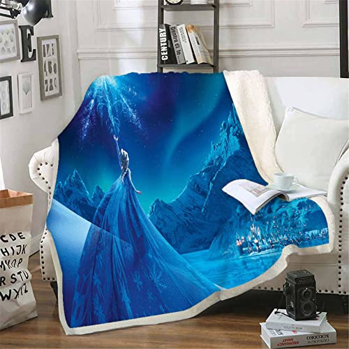 Bfrdollf Decke ELSA & Anna,Frozen Kuscheldecke ELSA Für Kinder Und Erwachsene,Sofadecke Fleecedecke,Digitaldruck 3D Blanket, Mehrfarbig (1,100 X 140 cm)
