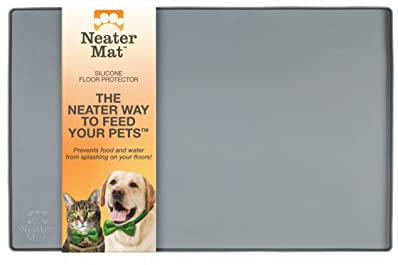 Neater Pet Brands Neater Mat Tapis de gamelle en Silicone imperméable pour protéger Les sols de la Nourriture et de l'eau (40,6 x 25,4 cm Silicone, Gris Acier)