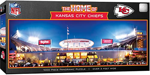 MasterPieces Kansas City Chiefs Puzzle 1000 Piece Panoramic NFL Jigsaw - Stadium View Artwork, Official Licensed Football Team Design, Random Cut Pieces, Matte Finish, 13 x 39 Display