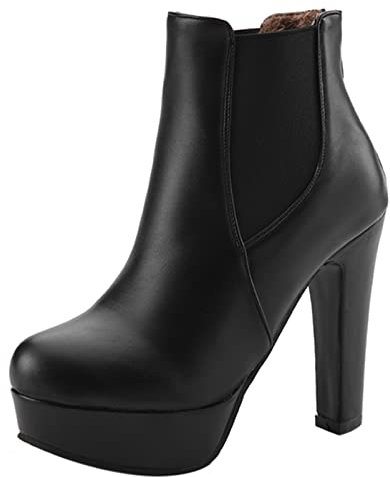 Diuniarza Stivaletti da Donna con Tacco Alto, Stivali Chelsea Tacco a Blocco Zip Punta Rotonda Polacchine Eleganti con Plateau, 9314Yup Nero Numero 46 EU