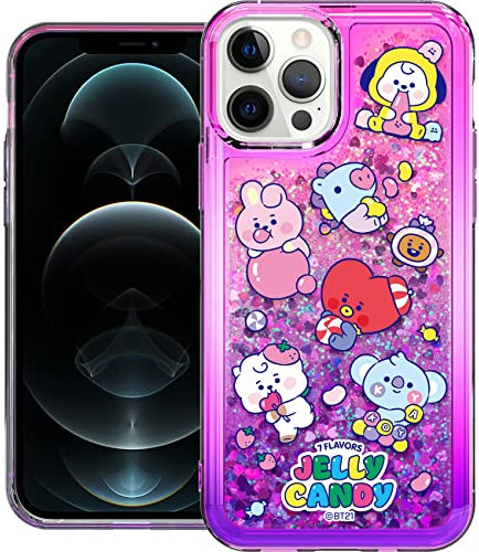 BT21 Bling Aqua für iPhone 12 Pro Max Hülle [Offizieller Merchandise] Flüssiger Treibsand Glitzer Sparkle Bumper Handyhülle Jelly Candy
