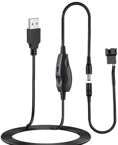 Delinx 12V Fan Speed Controller, Fan Power Adapter,USB 5V Step UP Boost to DC 12V Adapter, 5-12V Adjustable, with 3/4 Pin Fan Connector Cable, 4.8ft Length