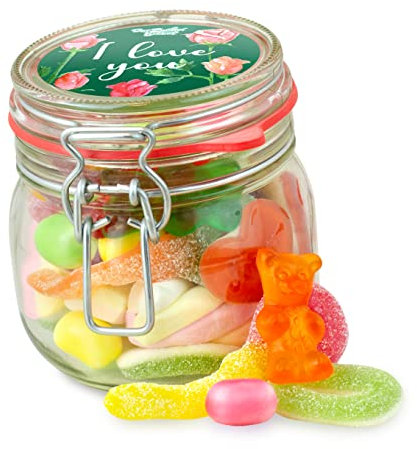 Kleines I love you Glas – bunter Süßigkeiten-Mix für Freund und Freundin, tolles Geschenk für Valentinstag