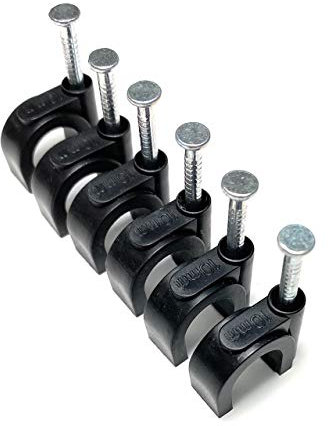 Clips redondos negros para cables con fijaciones de clavos, K-Type 100 unidades (10 mm)