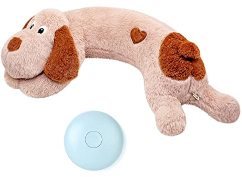 WEOK Heartbeat Welpe Plüsch Hundespielzeug, Welpe Herzschlag Stofftier für Hunde Angst Linderung Verhalten Hilfe Spielzeug (Brown +Big)