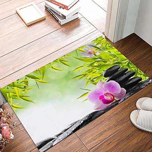 ANNKOOT Weich Badezimmerteppich 50x80 cm,Spa-Konzept mit Zen-Steinen und Orchidee,rutschfest waschbar Badematte, Badteppich Mikrofaser Saugfähig Badvorleger Duschvorleger